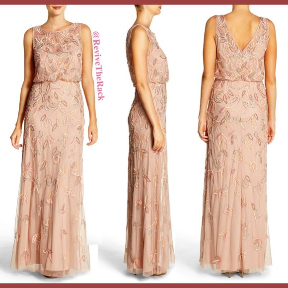 NEW $379 Adrianna Papell Embellished Blouson Gown in Blush‎ [ Petite 2P ] - Picture 1 of 9